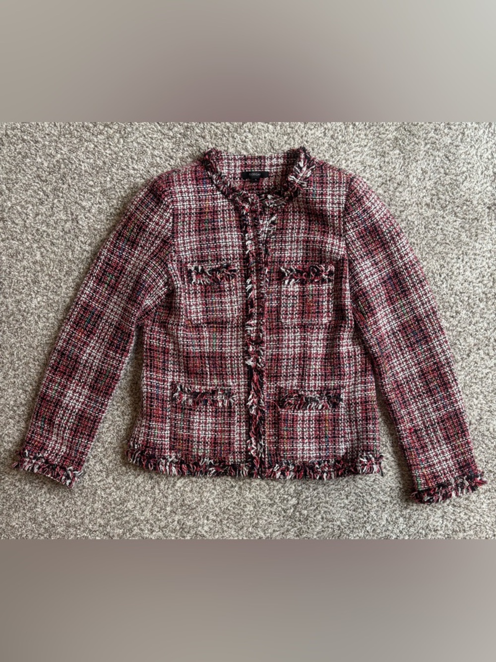 Floryday Tweed Jacket Small Fringe Trim Chanel Style Plaid Blazer